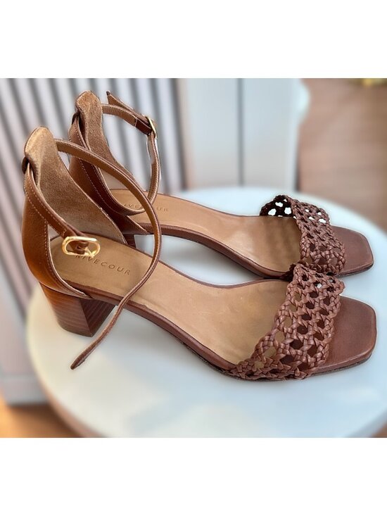 Rivecour Shoes - Rivecour Numéro 890 Cognac Genuine Leather Block Heeled Sandals EU 36/US 6